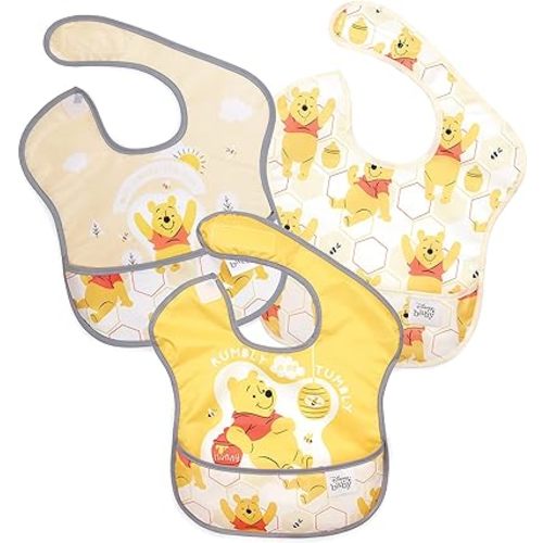 Bumkins Disney Bibs for Girl or Boy, SuperBib Baby and Toddler for 6-24 Months, Essential Must Have for Eating, Feeding, Baby Led Weaning, Mess Saving Waterproof Soft Fabric, 3-pk Winnie the Pooh