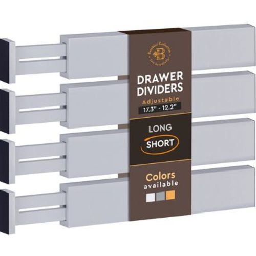 4-Pack Bamboo Drawer Dividers – Adjustable 12.5"–17" Expandable Organizers for Clothes, Kitchen, Dresser, Office & Bathroom Storage – Grey – Bambüsi