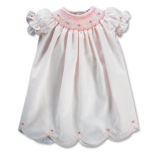 Pink Smocked Scallop Daygown – Rosalina Baby Boutique