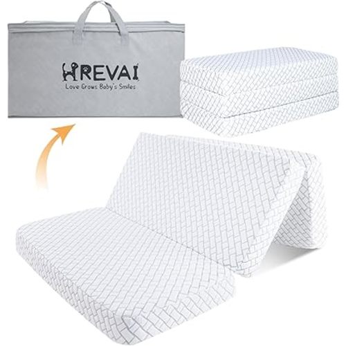 Pack N Play Mattress,High Density Soft&Foam Memory Foam Trifold Pack and Play Mattresses,Portable with Removable Cover,Travel Bag