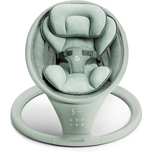 Munchkin Electric Baby Swing with Vibration - Portable Swing for Newborn and Infant, Bluetooth-Enabled Smart Seat with Music, Motion, and Sounds, Sage