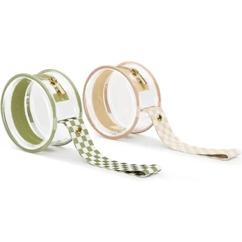 lethooly 2 Pack Transparent PVC Pacifier Case with Checkered Strap, Neutral Binky Holder for Baby Boys and Girls, Portable Pacifier Storage for Diaper Bag Essentials, Fits Most Pacifiers (sage)