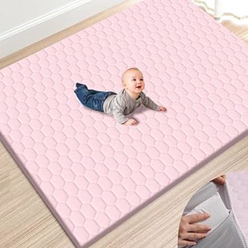 TINYHARBO Premium Foam Baby Play Mat 71" x 59" with Removable Cover, Extra Thick Padding Playpen Mat, Non-Slip Floor Mat, Stylish & Easy to Clean for Crawling Baby, Infants & Toddlers, Pink