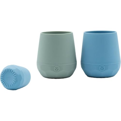 WeeSprout Silicone Baby Training Cups - Set of 2 Soft Silicone Cups - 2 oz Open Cup for Baby 6+ Months - Non-Slip Grip, Weighted Base - Gentle on Gums & Teeth (Matte Blue & Matte Green)