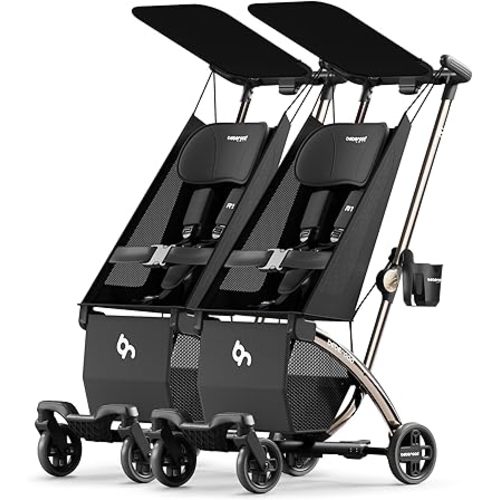 Beberoad Love R1 Auto-Folding Ultra Lightweight Double Stroller Twin Strollers, Side by Side Stroller for Babies and Toddlers Aged 6-36 Months, Only 23.5 lbs, Can Turn into Two Single Strollers, Black