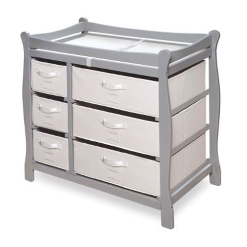 Badger Basket Sleigh Style Baby Changing Table with 6 Baskets, Color: Gray