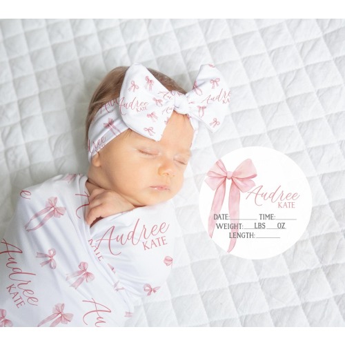 Bow Personalized Swaddle Blanket, Optional Bundle, Newborn Coming Home Outfit Photo Props, Baby Announcement Sign, Baby Shower Gift JS28