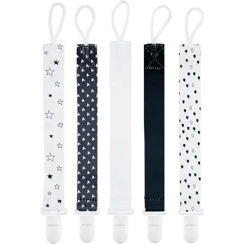 5-Pack Pacifier Clips Set for Baby Boy and Girl Baby Pacifier Holder Clip, Fits for Most Pacifiers, Protects Your Baby, Binkie Styles & Baby Teethers & Toys and Gift - Black and White