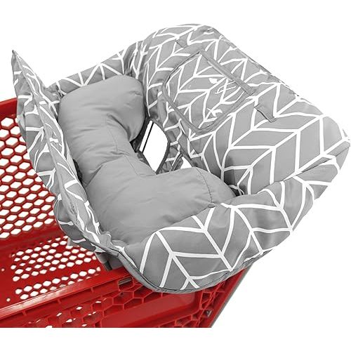 Soft Pillow Attached 2-in-1 Shopping Cart and High Chair Cover for Baby, Cotton Padded Cart Cover, Fold'n Roll Style, Portable with Carry Bag (Gray Arrow)