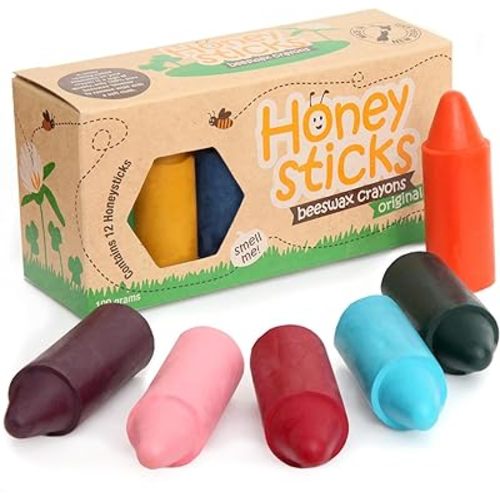 Honeysticks 100% Pure Beeswax Crayons (12 Pack) - Non Toxic Crayons, Safe for Babies and Toddlers, For 1 Year Plus, Handmade in New Zealand with Natural Beeswax and Food-Grade Colours, Eco-Friendly