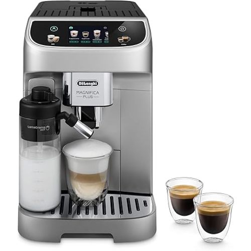 De'Longhi Magnifica Plus Fully Automatic Espresso Machine - Brew 18+ One Touch Coffee Recipes for up to 4 User Profiles, Automatic Milk Steam Wand & Built-in Grinder, Touchscreen Display