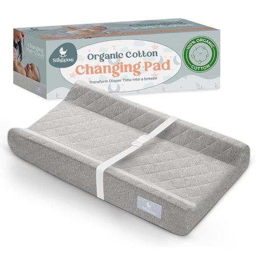 Organic Cotton Changing Pad - Soft & Breathable Diaper Changing Pads, Safe Non-Slip Waterproof Design | Removable & Washable Baby Change Pad Cover | Standard Pad for Dresser - Modern Grey
