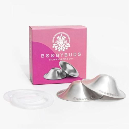 The Original Silver Nursing Cups - Nipple Shields for Nursing Newborns - 999 Silver - Universal Fit - Nipple Comfort Cups for Breastfeeding (Regular Silicone Rings)