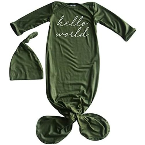 Hello World Script Silky Baby Gown with Hat- for Boys and Girls-Boy, Girl, Gender Neutral