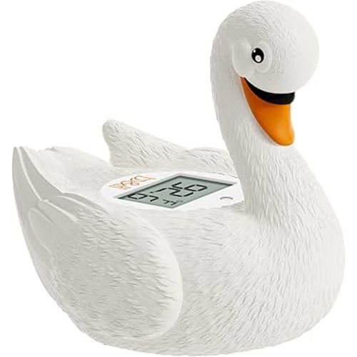 b&h Baby Bath Thermometer, White Swan Shaped Baby Safe Floating Bath Thermometer - Easy to Read Screen - Reliable Temperature Readings