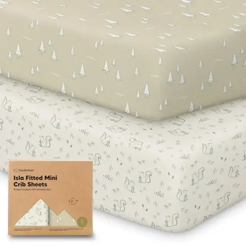 Pack and Play Sheets Fitted - 2-Pack Mini Crib Sheets for Pack N Play Mattress 38x26, Soft & Cozy, Neutral Toddler Playard Bedding, Snug Fitted Mini Baby Crib Mattress Cover Boy, Girl (Pine Grove)
