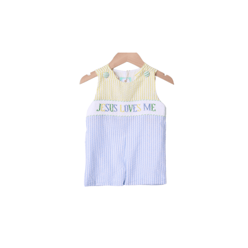 Smocked Jesus Loves Me Seersucker Colorblock Jon Jon – The Smocked Flamingo