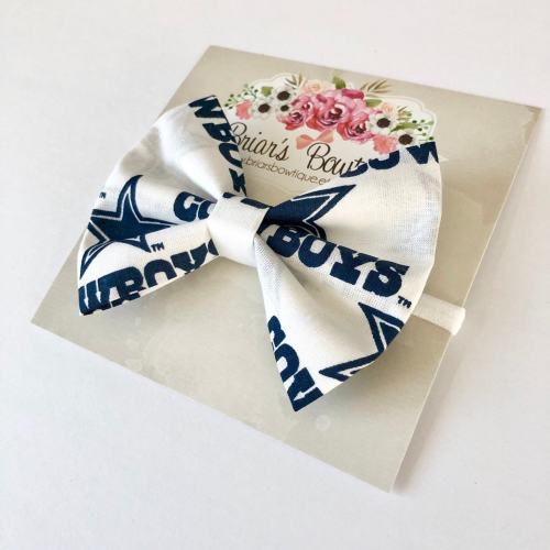 Dallas Cowboys bow headband or hair clip; football bow; Cowboys fabric bow on a white nylon headband or clip; Team bow; baby, toddler, girl
