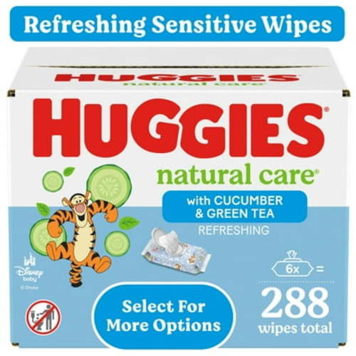 Huggies Natural Care Baby Wipes, Scented, 6 Pack, 288 Ct, Hypoallergenic, Dermatologist Tested