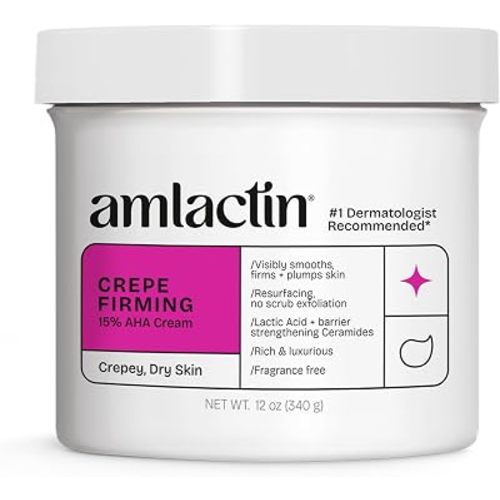 AmLactin Crepe Firming Cream - Therapeutic Skin Tightening Cream for Body – No-Scrub Exfoliator and Moisturizer, Skin Care with 15% Lactic Acid AHA, 12 oz (Packaging May Vary)
