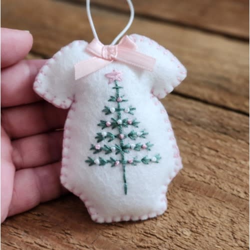 Baby's First Christmas Ornament | Felt Onesie Ornament | Custom Year | Personalized | Baby Shower Gift | Baby Girl | Baby Pink | 2026