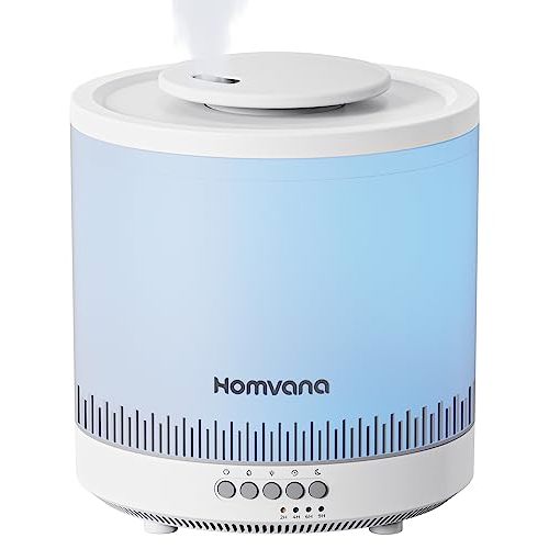 Homvana Easy to Clean Humidifiers for Bedroom, 1.8L Cool Mist Top Fill Essential Oil Diffuser for Baby Nursery, 3 in 1 Ultrasonic Humidifier for Home Plants Offices and Tents, 7 Color Nightstand Light