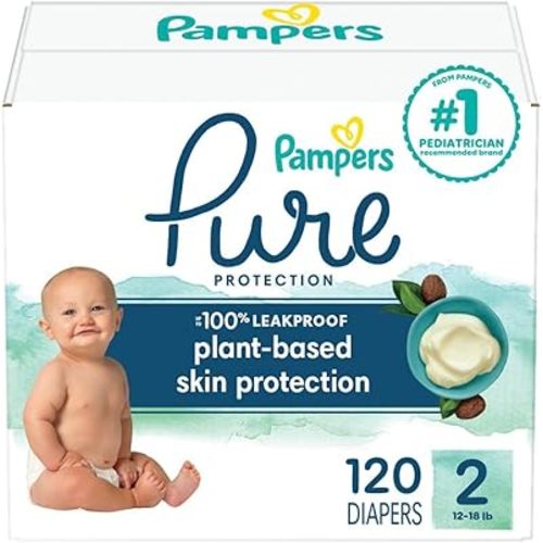 Pampers Pure Protection Diapers - Size 2, 120 Count, Hypoallergenic Premium Disposable Baby Diapers