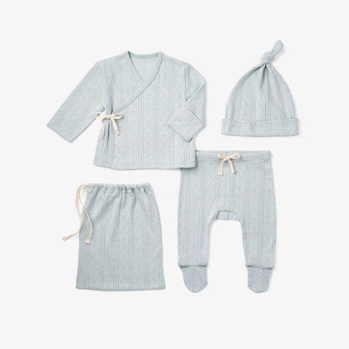 Pale Blue Organic Cotton Pointelle Layette 3 Pc Gift Set – Elegant Baby