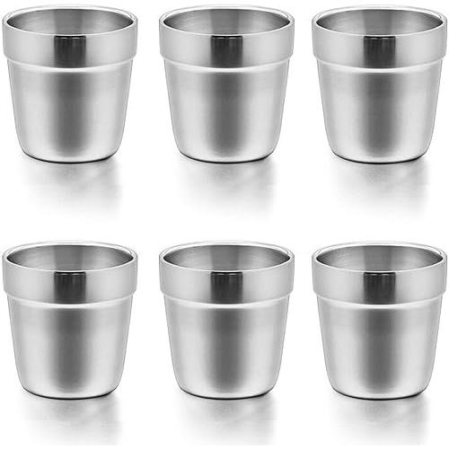E-far Cups for Toddlers Kids, 6 Ounce Stainless Steel Insulated Tumblers for Children Preschoolers, Training & Transition, Double Wall & Shatterproof, Mirror Polished & Dishwasher Safe - 6 Pack