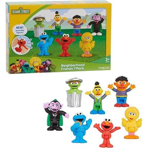 Sesame Street Neighborhood Friends, 7-piece Poseable Figurines, Kids Toys for Ages 2 Up by Just Play