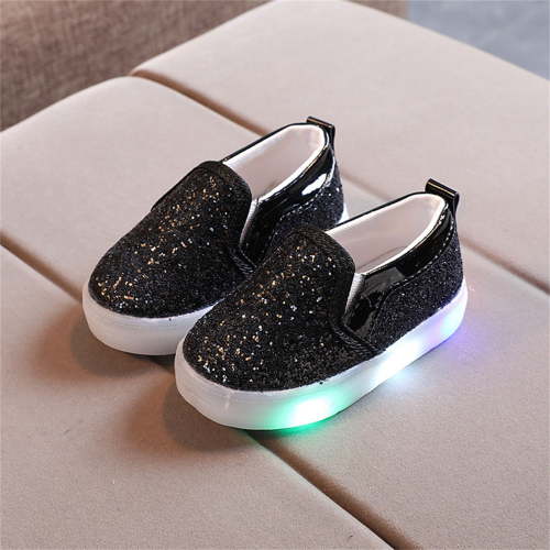 Cethrio Toddler Girls Light Up Sneakers, Casual Lightweight Cotton Flat Athletic Shoes Black Size 8(US)