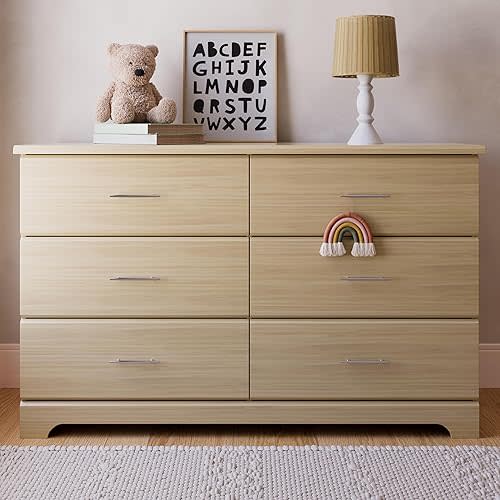 Storkcraft Brookside 6-Drawer Dresser (Driftwood) – GREENGUARD Gold Certified, Wood Dresser for Bedroom, Kids & Nursery Storage Chest, Safety Interlocking Drawers, Pre-Installed Tracks, Kids Chest