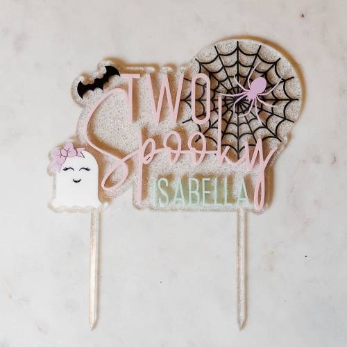 Two Spooky Birthday Cake Topper, Acrylic Cake Topper, Pastel Halloween Birthday Decor