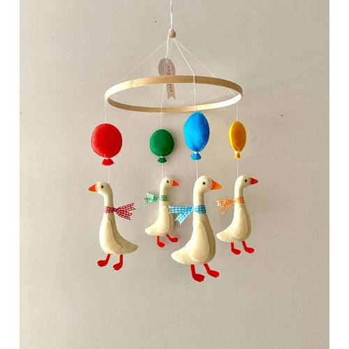 Duck Nursery Decor - Crib Mobile Goose and Hot Air Balloon - Gift for a Newborn Boys/Girls - Baby Shower - Whimsy Geese Nursery