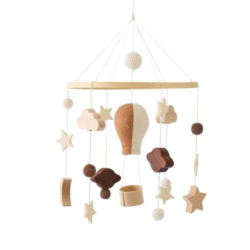 OESSUF Baby Mobile for Crib, Nursery Bassinet Boho Mobiles Wooden Portable Cribs Toys Hanging, Girl Boys Gifts for Infant Bedroom Furniture Accessories Decor- Hot Air Balloon