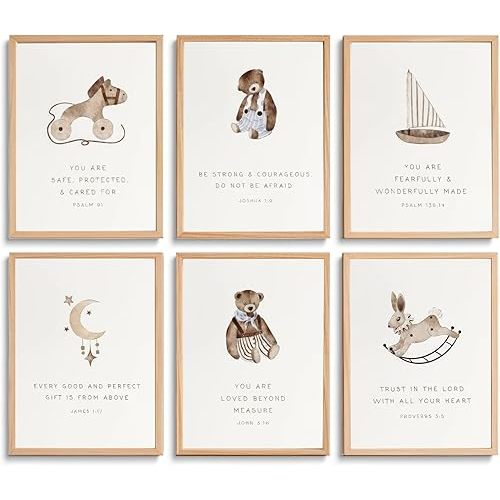 Christian Nursery Wall Art Prints Set of 6 Kids Bible Verse Affirmations Wall Decor Pictures Vintage Animal Scripture Posters for School Baby Boy Room Decorations Unframed 8x10in