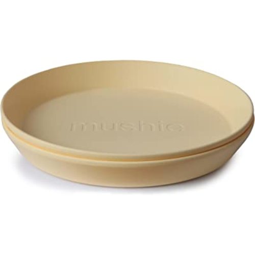 mushie Round Dinnerware Plates for Kids | Made in Denmark, Set of 2 (Daffodil)