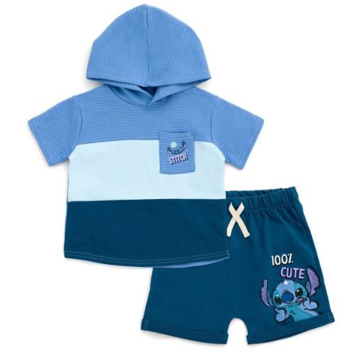 Disney Lilo & Stitch Newborn Baby Boys Pullover Hoodie and French Terry Shorts Blue Stitch 3-6 Months