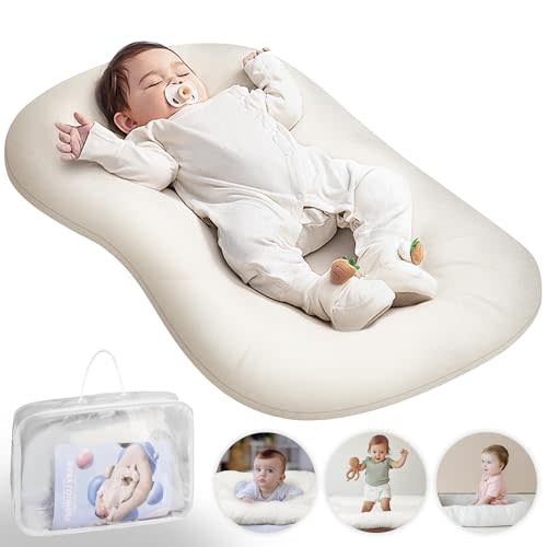 Baby Lounger - Baby Lounger Pillow for Newborn, 0-24 Months, Bionic Design Infant Lounger for Home and Travel, Soft Cotton, Newborn Babies Essentials Gifts, White
