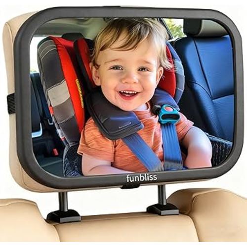 Funbliss Baby Car Mirror for Rear Facing Seat,360° Rotation, Safety CertifiedShatterproof Acrylic Glass, Clear Wide View,Infant Car Mirror for Car Seat Rear Facing,Baby Vehicle Mirror