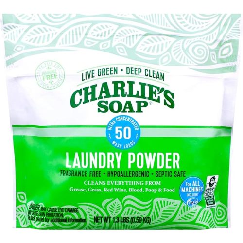 Charlie’s Soap Laundry Powder (50 Loads, 1 Pack) Hypoallergenic Deep Cleaning Washing Powder Detergent – Eco-Friendly, Safe, and Effective
