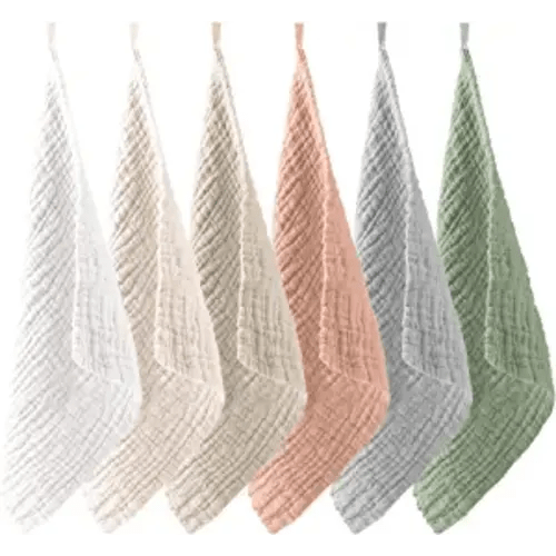 Konssy 6 Pack Baby Muslin Washcloths for Unisex 100% Cotton Wash Cloth Set for Baby Face Body Comfy and Soft for Newborn Infants Kids Girls and Boys