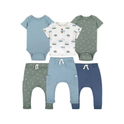 Little Star Organic Baby Boy 6Pc Mix and Match Outfit Set, Arona Blue, Size 18 Months