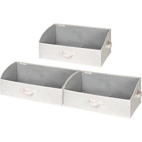 StorageWorks Closet Storage Bins, Trapezoid Organizer Box for Shelves, Fabric Clothes Bin, Foldable Organizing Baskets with Handles, Jumbo, Mixing of Beige, White & Ivory, 3-Pack