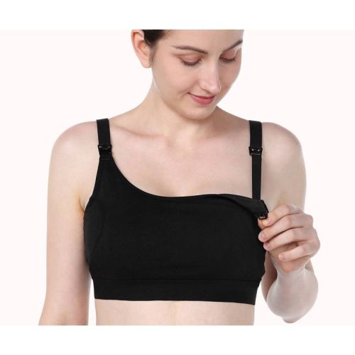 Momcozy Pumping Bra - Black - S: Maternity Knit Nursing Bra with Full Coverage Cups, 93% Cotton & 7% Spandex Blend