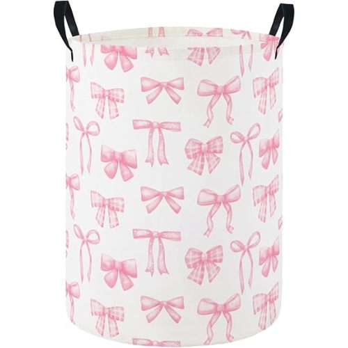 HIYAGON Baby Laundry Hamper Basket Baby Hamper for Nursery Boy and Girl Cute Kids Toys Storage Bin Organizer Boho Room Decor(Pink Bowknot)