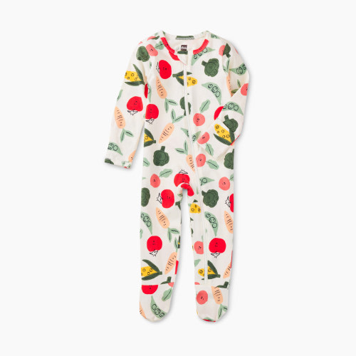 Tea Collection Footed Zip Front Baby Romper - Eat Your Veggies, 0-3M