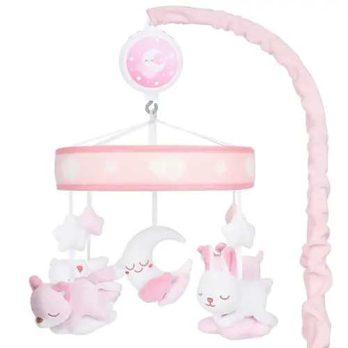 Crib Mobile for Girls, Baby Mobile for Crib with 12 Lullabies Digital Musical Box, 3 Modes, Volume & Songs Control, Pink Design for Nursey Decor