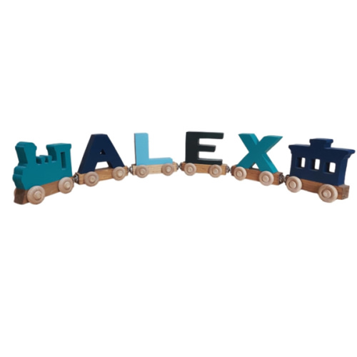 Personalized wooden train name name puzzle, Extra Large letters 3 1/4" x 3 1/2" x 3/4", Alphabet train for boys. Girls letter train name puzzle. Made in USA (Spirit)
