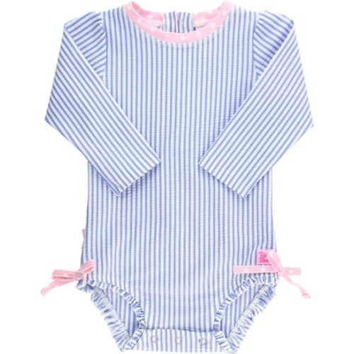 Seersucker One-Piece Rashguard Swimsuit, 3-6M